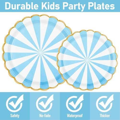 96PCS Blue Paper Plates and Napkins Set for 24 Guests