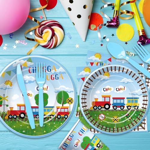 Train Birthday Plates Napkins Party Supplies 24pcs Set