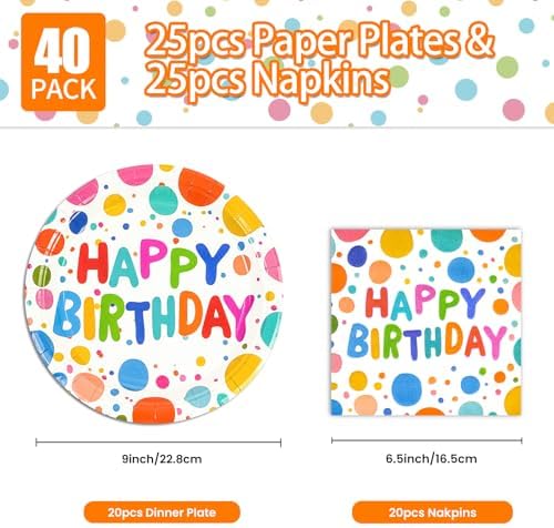 40PCS Happy Birthday Plates and Napkins Set