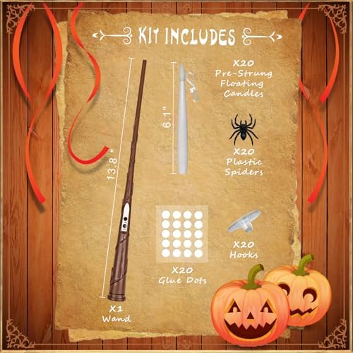 Floating Candles with Magic Wand Remote and Realistic Halloween Plastic Spiders