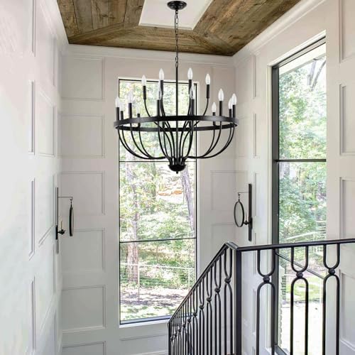Black 18-Light Industrial Chandelier with Adjustable Height