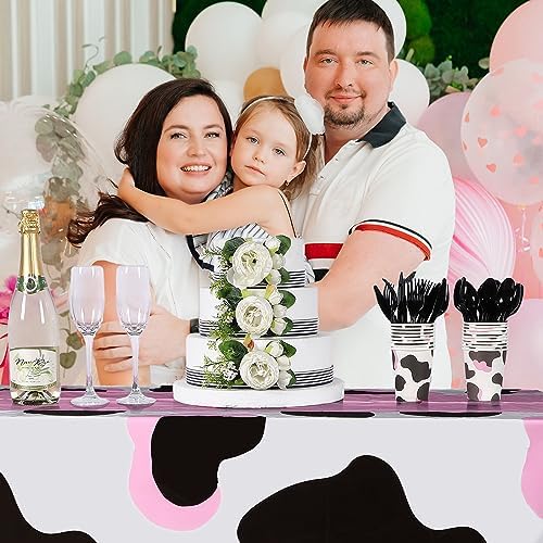 Preboun 3 Pcs Pink Cow Tablecloth Set