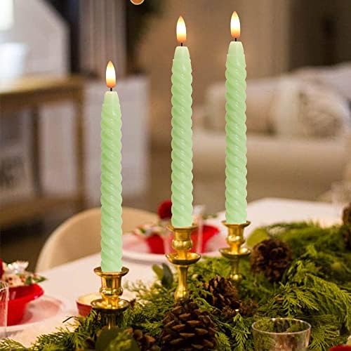 Flameless Taper Candles Green Pastel 3D Wick LED 6 Pack