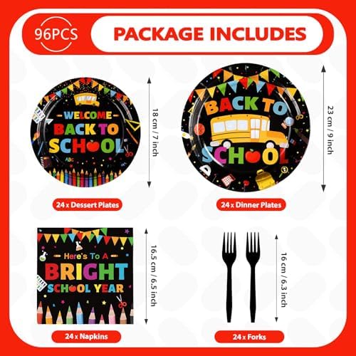 Grencian 96Pcs Back to School Paper Plates Decorations
