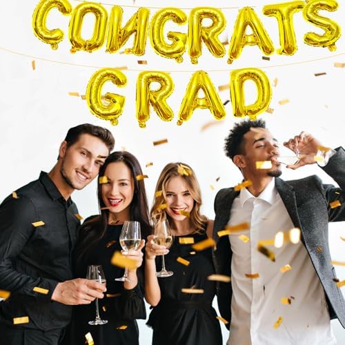 16 Inches CONGRATS GRAD Graduation Balloons Banner Gold