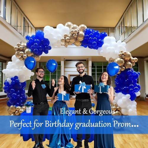 Royal Blue and White Gold Balloon Arch Kit 142Pcs