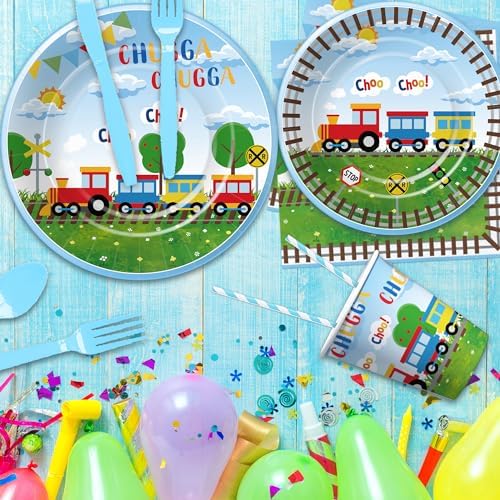 Train Birthday Plates Napkins Party Supplies 24pcs Set