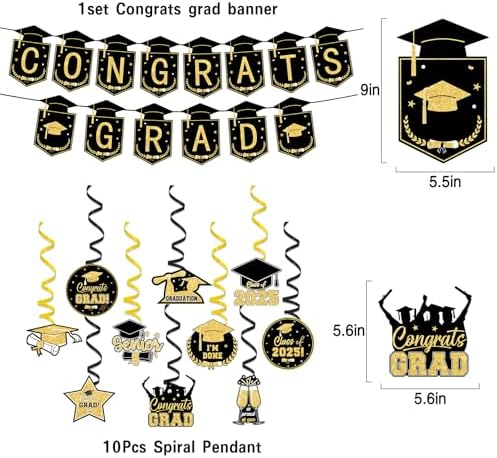 2025 Graduation Decor Set Black And Gold Congrats Party Supplies