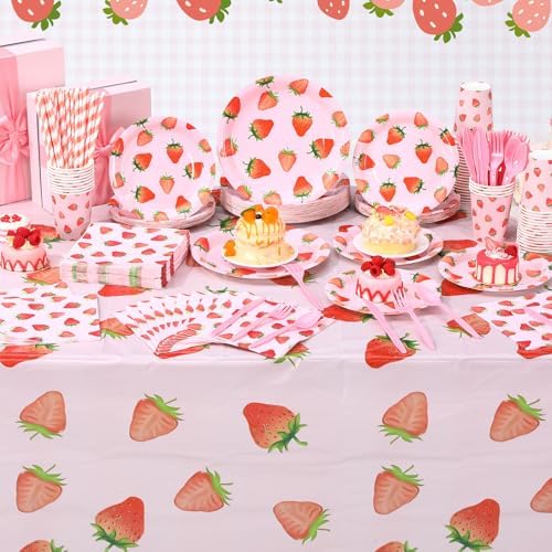 452 Pcs Strawberry Party Decor Set Plates Napkins Cups