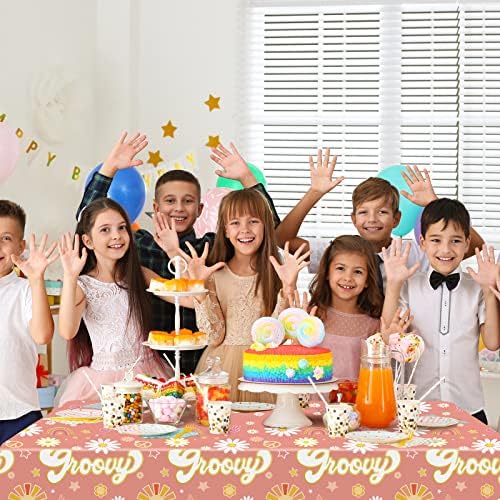 3 Pcs Groovy Table Covers Retro Daisy Rainbow Plastic Tablecloths