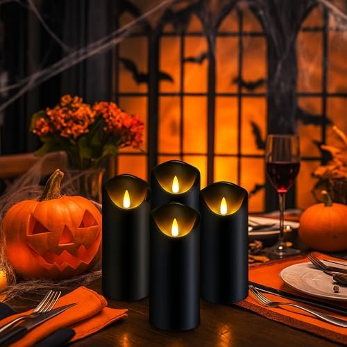 Set of 5 Black Flameless Candles with Battery and Remote