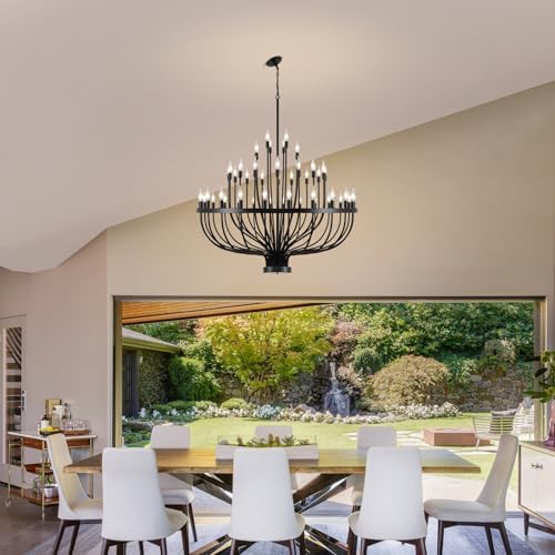 48 Light Black Chandelier 3 Tier for High Ceilings
