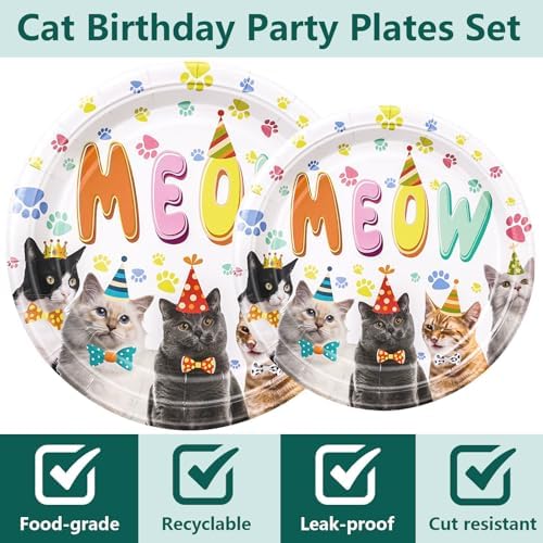 Meow Cat Theme Plates 7 9 - 30Pcs Disposable Tableware for Party