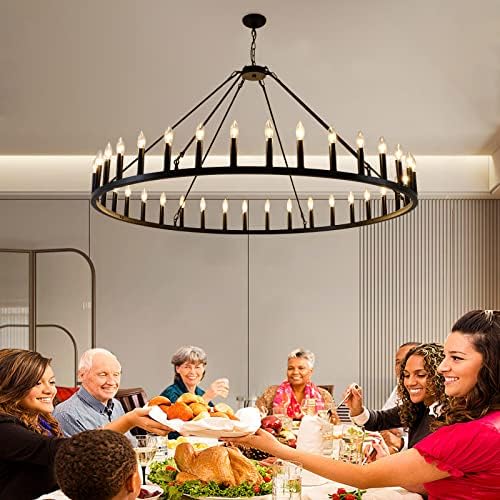 Wagon Wheel Chandelier 36 Light 60 Inch Farmhouse Industrial Style