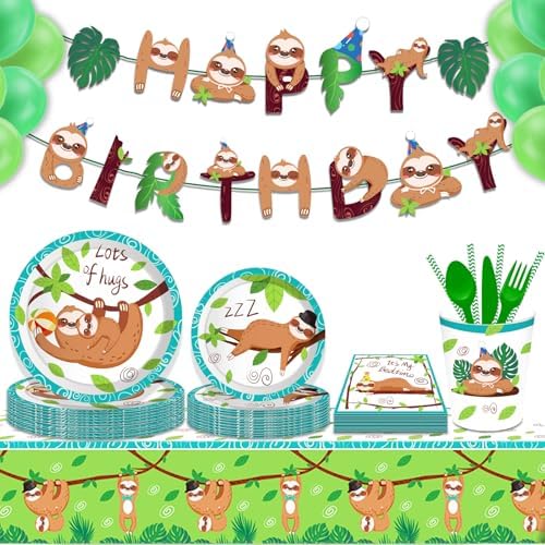 Animal Sloth Themed 3Pcs Tablecloths for Birthday Parties