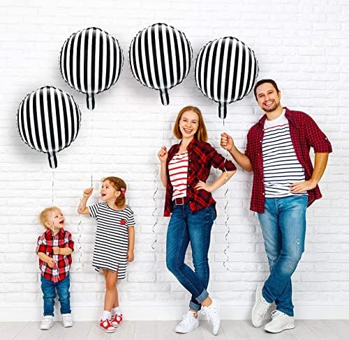 10 Pcs Black and White Striped Aluminum Balloons for Parties