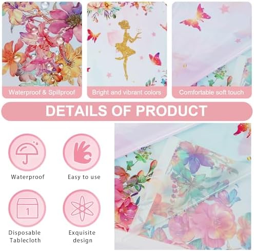 PHOGARY Fairy Table Cloth 3 Pcs Disposable Pink