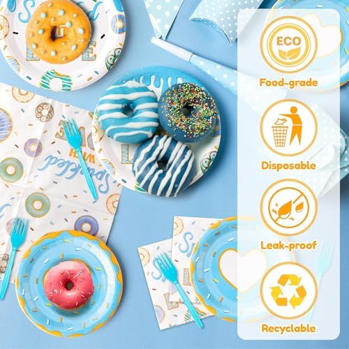 Blue Donut Themed Baby Shower Tableware Set 96Pcs