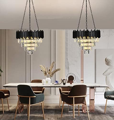 Modern Crystal Chandelier with 4-Tier Design Black Hanging Light Fixture