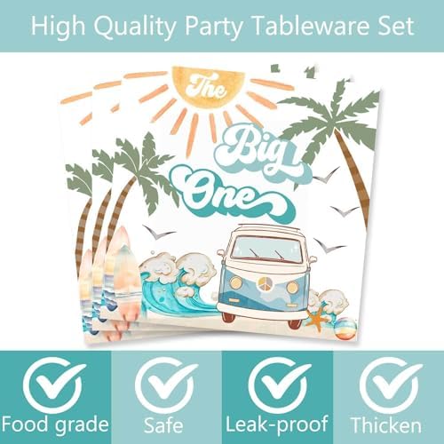 Letromp 80 Pcs Summer Beach 1st Birthday Tableware Set