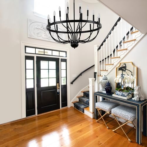 Black 18-Light Industrial Chandelier with Adjustable Height