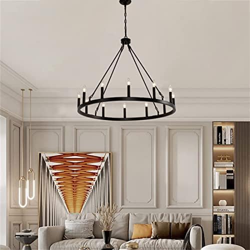 12 Light Wagon Wheel Chandelier Black Rustic Pendant