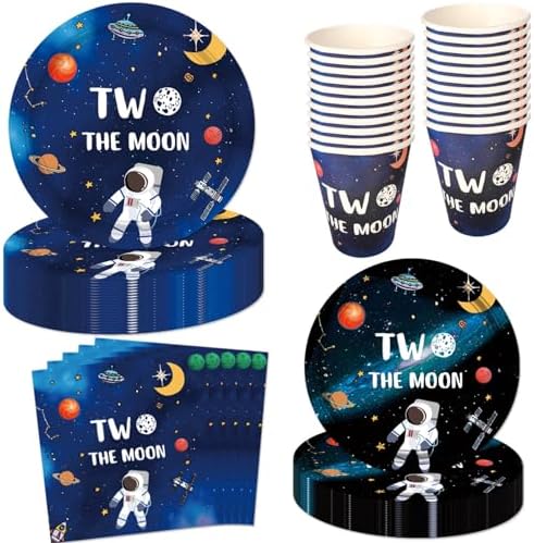 60 Pcs Moon Birthday Decorations - Paper Plates Napkins Cups
