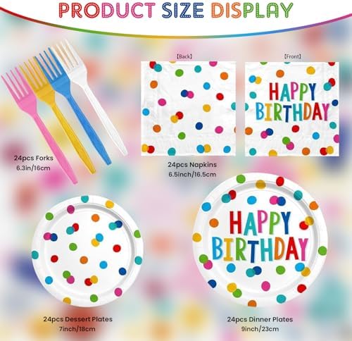 96PCS Happy Birthday Paper Plates Napkins Set for 24 Guests