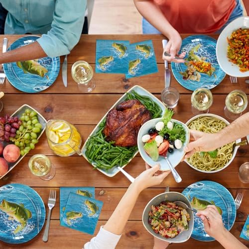 Yungyan 100 Pcs Fishing Party Plates and Napkins Set