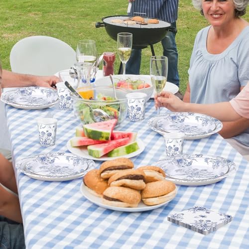Kochorie 96 Piece Blue and White Floral Disposable Party Plates