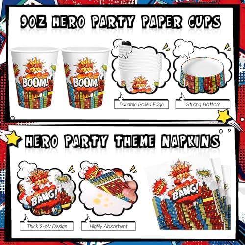 Zhehao 210 Pcs Hero Party Platters Set for 30 Guests