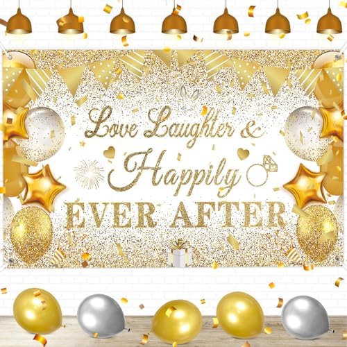 White Gold Bridal Shower Decorations Banner Backdrop