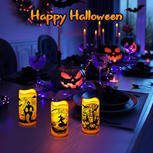 Linkax Halloween Flameless Candles with Decals 3 Pack