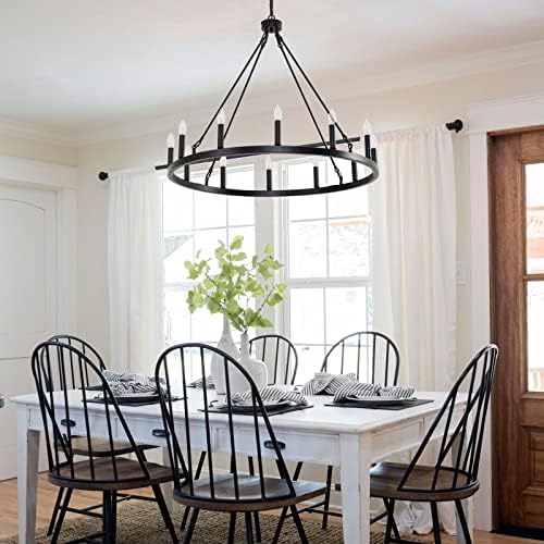Farmhouse 12 Light Wagon Wheel Chandelier with Adjustable Chain