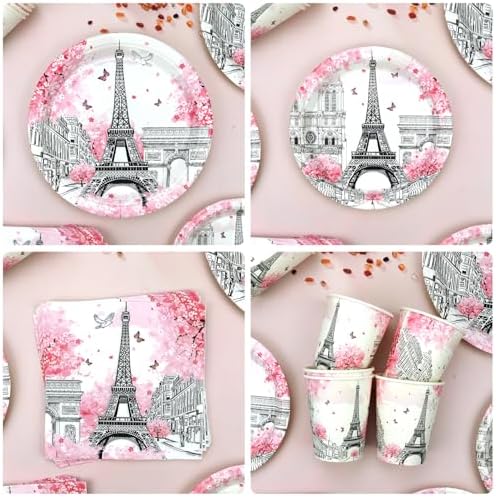 Paris Eiffel Tower Themed Dinnerware Set for Birthday Parties