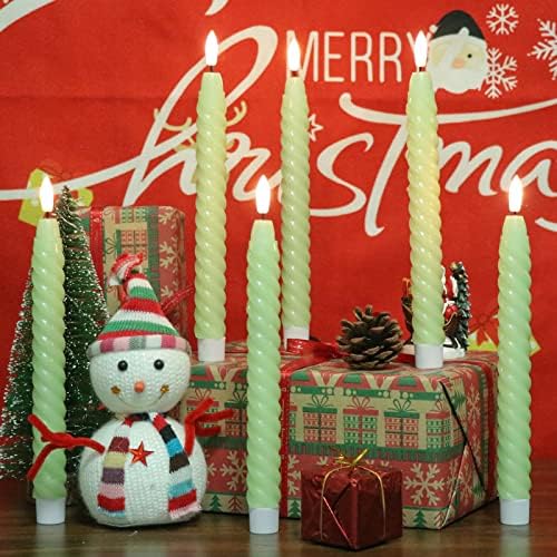Flameless Taper Candles Green Pastel 3D Wick LED 6 Pack