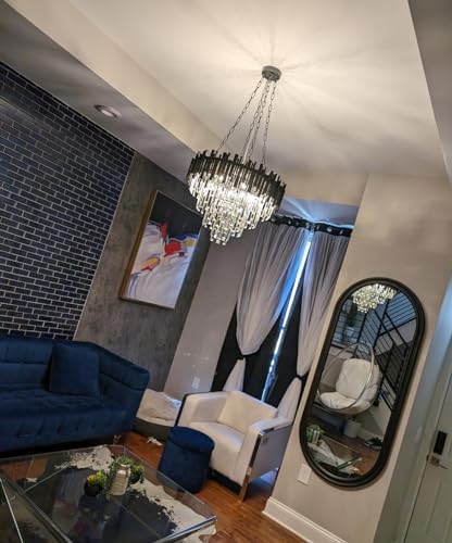 Modern Crystal Chandelier with 4-Tier Design Black Hanging Light Fixture
