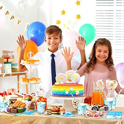 Spakon 200 Pcs Baby Shower Paper Plates Cups Napkins Straws Tableware Set