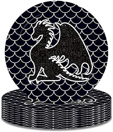 24 Pcs 7 Inch Black Dragon Party Plates