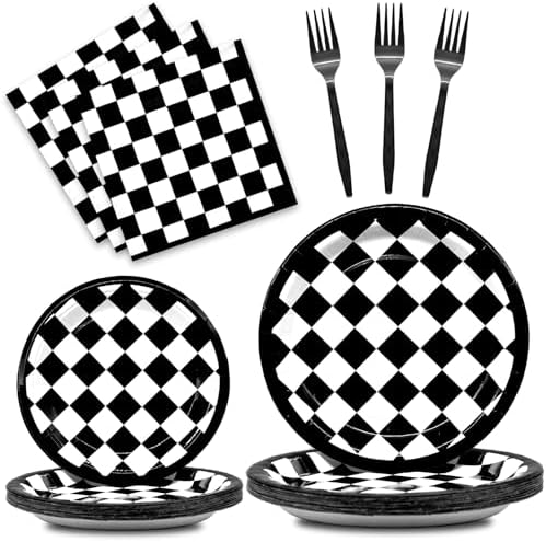 96 Piece Racing Themed Party Set - Checkered Tableware