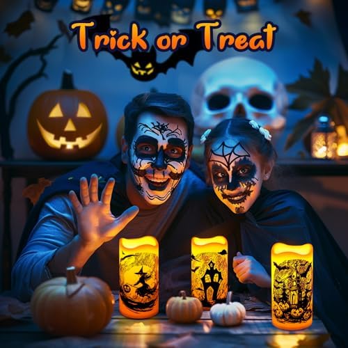 Linkax Halloween Flameless Candles with Decals 3 Pack
