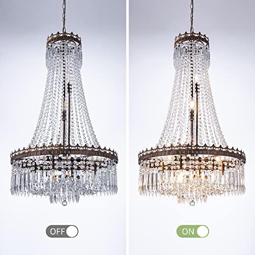 TOCHIC 9 Light Crystal Chandelier with Antique Bronze Frame