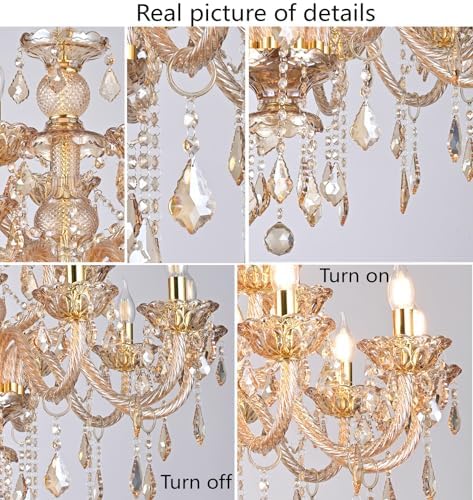 Amber Gold Crystal Chandelier with 18 Lights