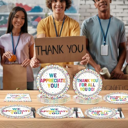 96Pcs Thank You Party Plates Napkins Decor Set