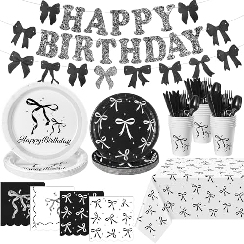 172 Pcs Black Bow Party Tableware Set for Birthday