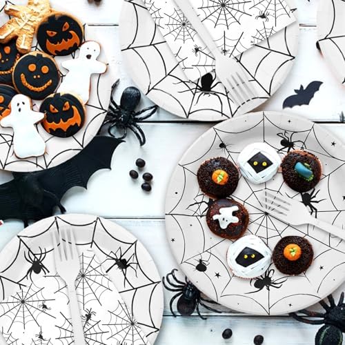 96 Piece Halloween Spider Web Tableware Set - Disposable for 24 Guests