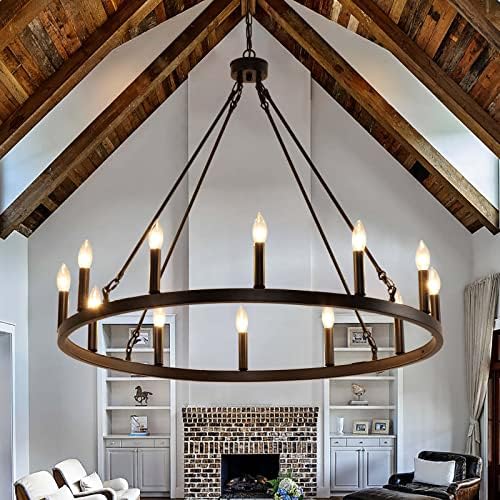 Farmhouse 12 Light Wagon Wheel Chandelier with Adjustable Chain