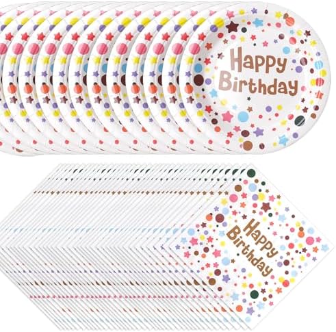 120 Pcs Happy Birthday Paper Plates and Napkins Set