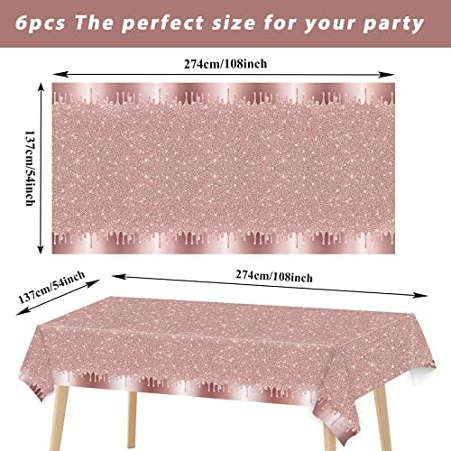 6pcs Pink Rose Gold Sequin Printed Tablecloths for Birthday Parties