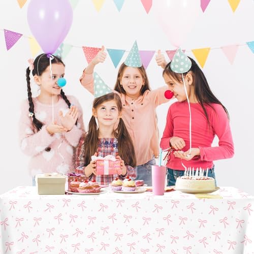 3pcs Coquette Pink Bow Tablecloth 54x108inch Party Plastic Cover